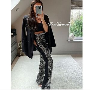 ZARA COLLECTION 10 SILVER SEQUIN PANTS...BLOGGERS FAVE✨️ SIZE M